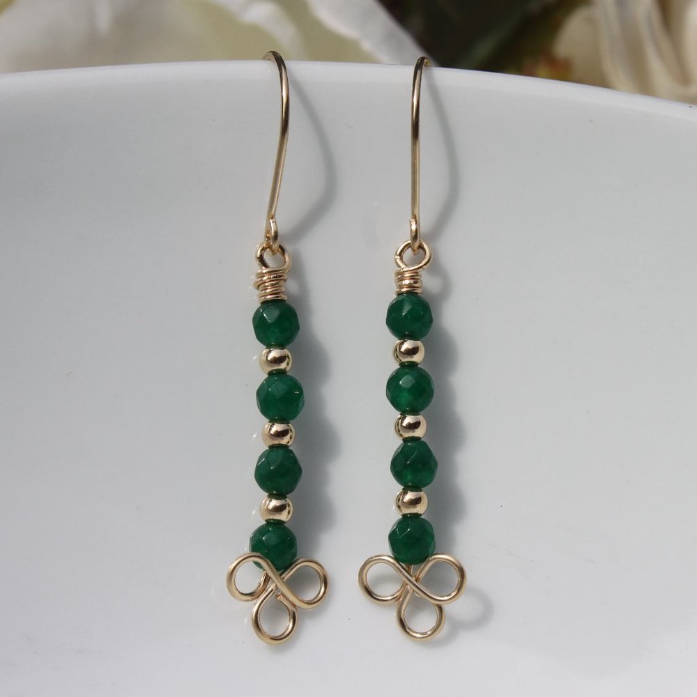 Green Jade  and 14kt Gold Filled Earrings Handmade